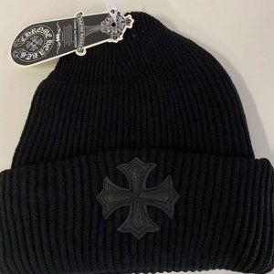 NWT CHROME HEARTS Horseshoe Beanie hat Knit hat cotton Black